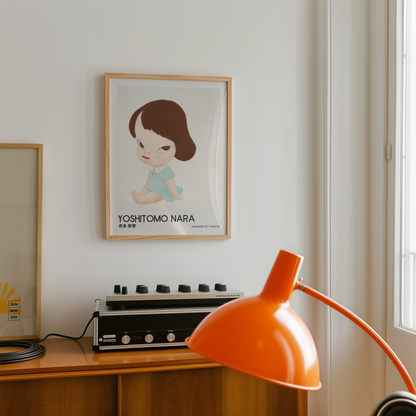 Yoshitomo Nara Seated Girl Poster, Japanese Art Print, Blue Dress Wall Decor, Contemporary Minimalist Girl Artwork