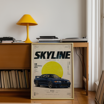Blue Japanese Racing Car Poster, 90s JDM Wall Art, Retro Performance Coupe Print, Minimalist Motorsport Garage Decor