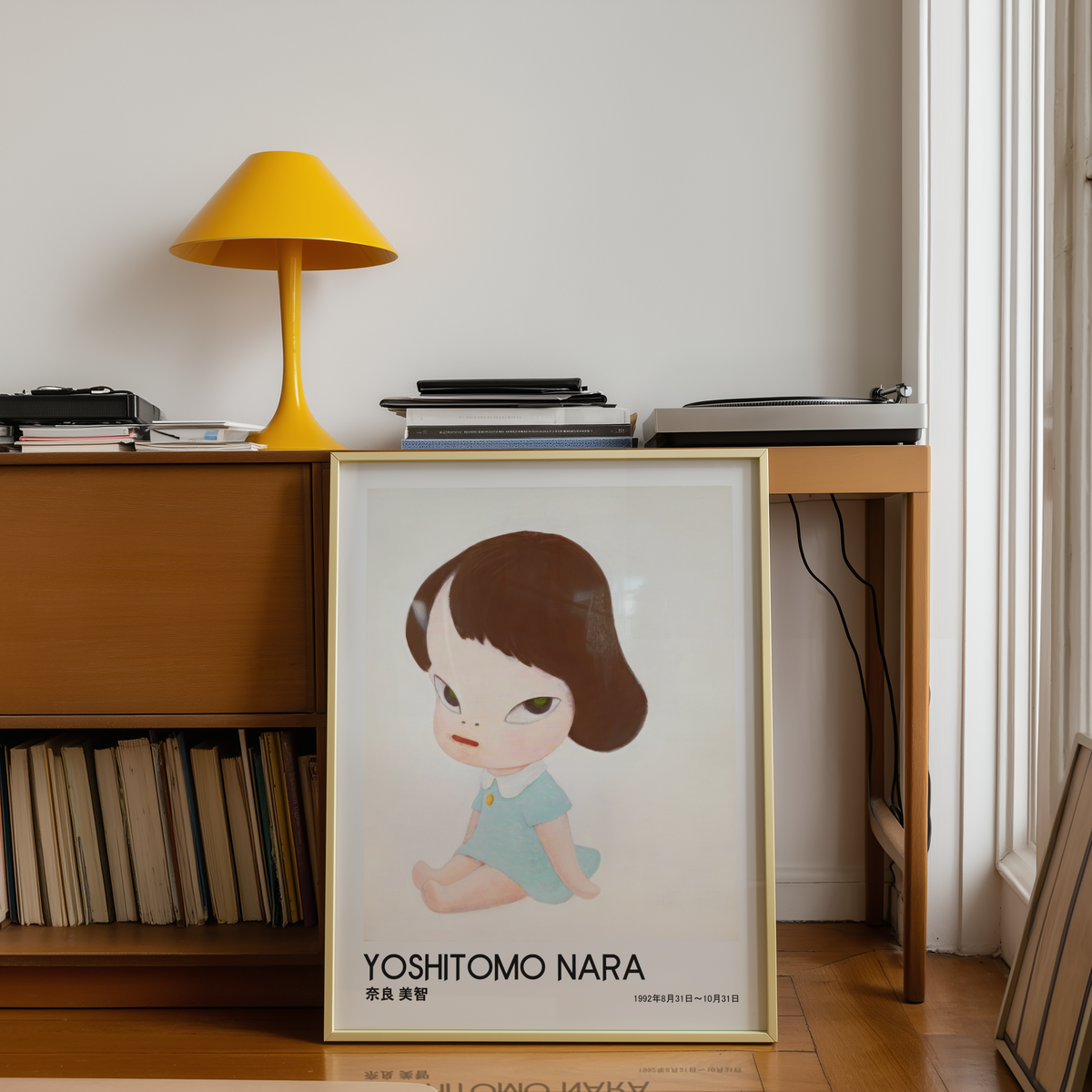 Yoshitomo Nara Seated Girl Poster, Japanese Art Print, Blue Dress Wall Decor, Contemporary Minimalist Girl Artwork