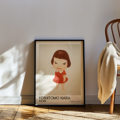 Yoshitomo Nara Girl in Red Dress Poster, Japanese Contemporary Art Print, Minimalist Wall Decor, Green Eyes Artwork