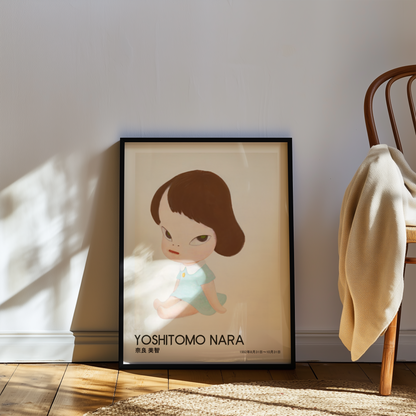 Yoshitomo Nara Seated Girl Poster, Japanese Art Print, Blue Dress Wall Decor, Contemporary Minimalist Girl Artwork