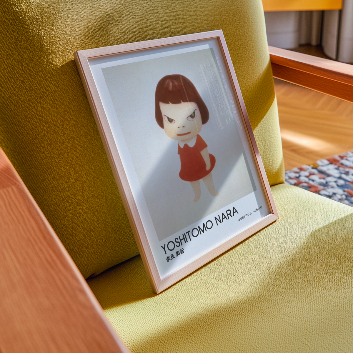 Yoshitomo Nara Girl in Red Dress Poster, Japanese Contemporary Art Print, Minimalist Wall Decor, Green Eyes Artwork