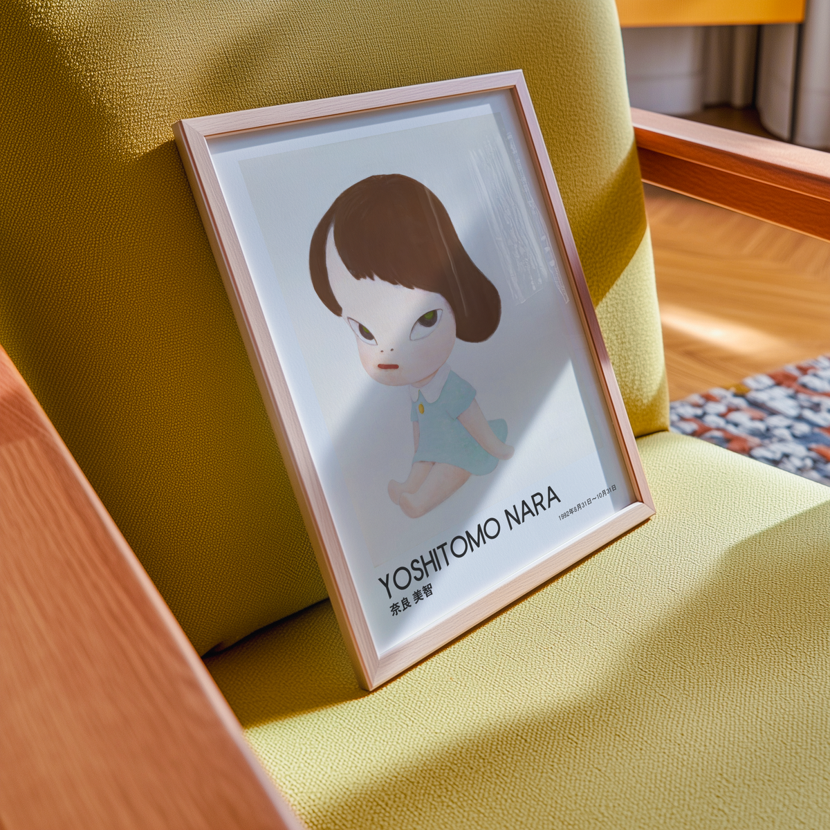 Yoshitomo Nara Seated Girl Poster, Japanese Art Print, Blue Dress Wall Decor, Contemporary Minimalist Girl Artwork