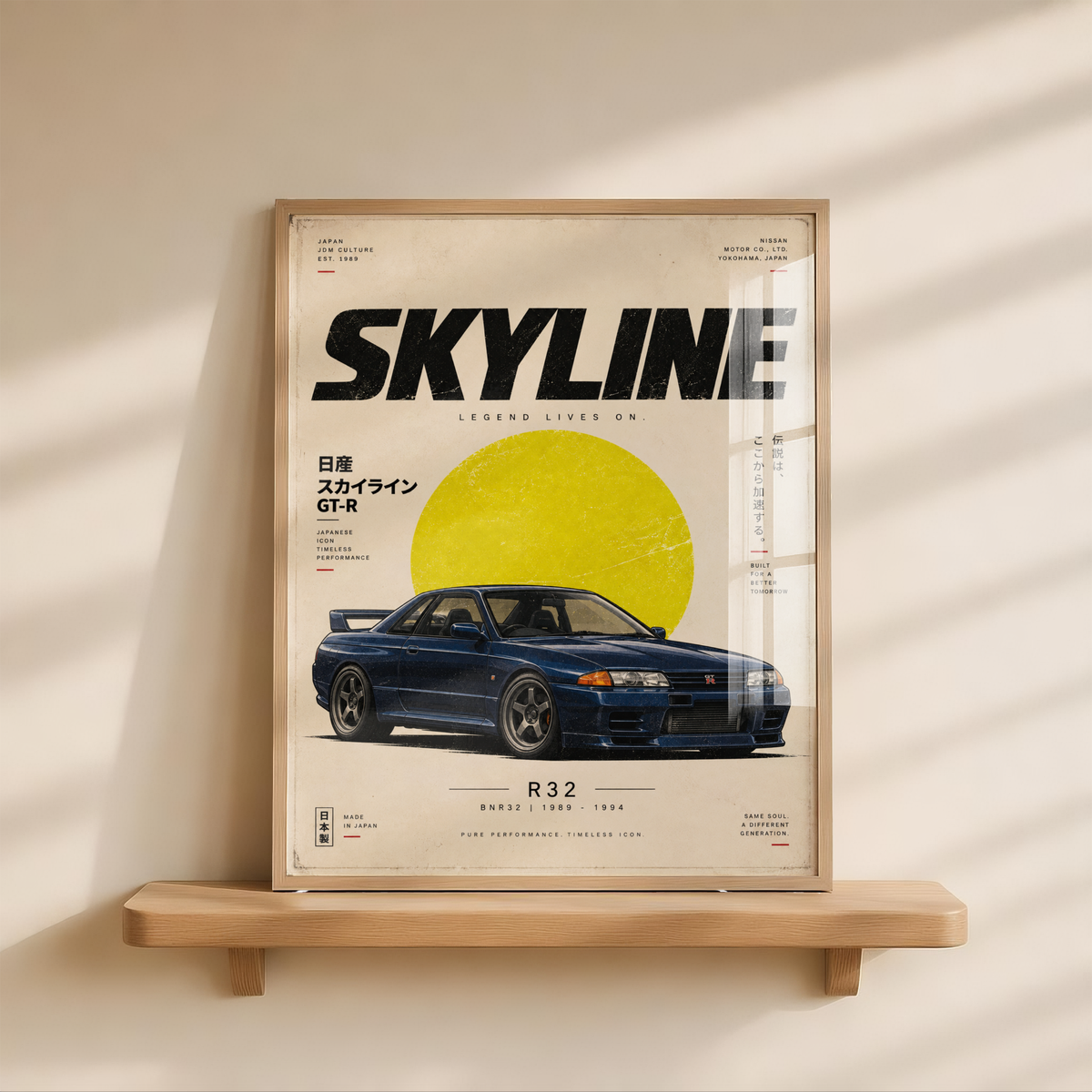 Blue Japanese Racing Car Poster, 90s JDM Wall Art, Retro Performance Coupe Print, Minimalist Motorsport Garage Decor