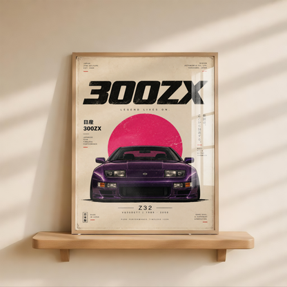 90s Japanese Sports Car Poster, Minimalist JDM Wall Art, Purple Coupe Illustration, Retro Tuner Car Print, Garage Decor