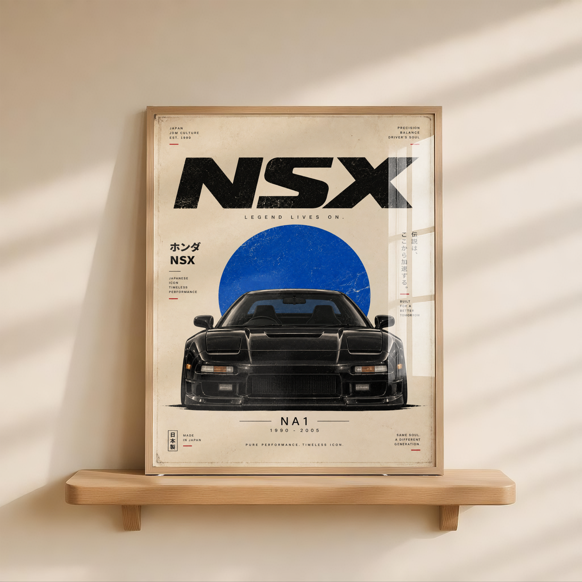 Black Japanese Sports Car Poster, Minimalist 90s JDM Print, Retro Supercar Wall Art, Pop Up Headlight Automotive Decor