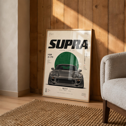 Japanese Tuner Car Poster, Minimalist 90s JDM Wall Art, Grey Sports Coupe Print, Retro Street Racing Automotive Decor