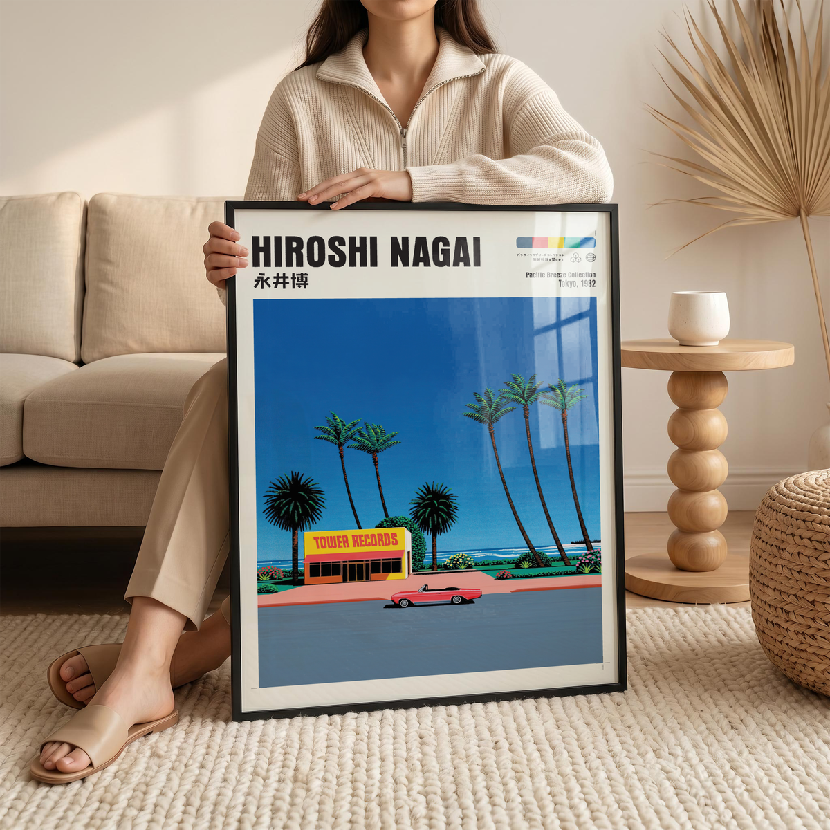 Hiroshi Nagai Pacific Breeze Poster, Japanese Record Store Art, Retro Tokyo Beach Print, JDM Summer Decor, 80s Japan Wall Art