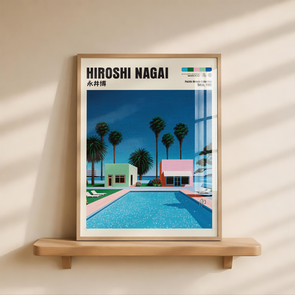 Hiroshi Nagai Pacific Breeze Poster, Retro Pool House Art, Japanese Summer Print, Pastel Tropical Wall Decor, City Pop Aesthetic