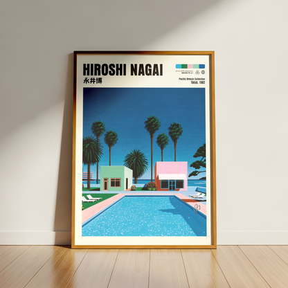 Hiroshi Nagai Pacific Breeze Poster, Retro Pool House Art, Japanese Summer Print, Pastel Tropical Wall Decor, City Pop Aesthetic