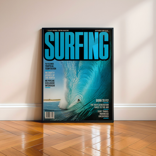 Vintage Surf Poster, Australian Surf Art Print, Retro Wave Wall Decor, Ocean Barrel, Coastal Beach Art