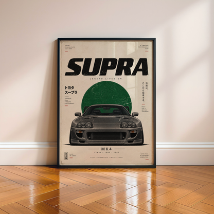 Japanese Tuner Car Poster, Minimalist 90s JDM Wall Art, Grey Sports Coupe Print, Retro Street Racing Automotive Decor