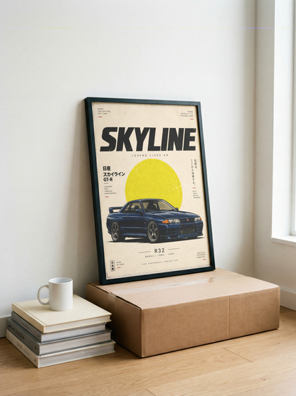 Blue Japanese Racing Car Poster, 90s JDM Wall Art, Retro Performance Coupe Print, Minimalist Motorsport Garage Decor