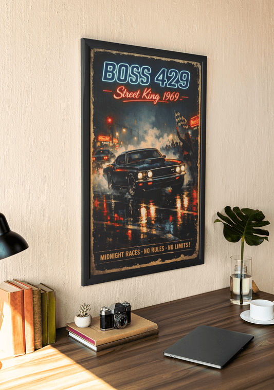 🏎️🏁 Affiche Automobile Street King Legend Encadrée - Aura Studio Déco