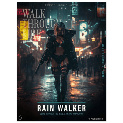 ☣️🧬 Série limitée Art Cyberpunk - Poster Cybergirl Rain Walker - Aura Studio Déco