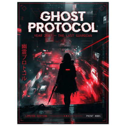 ☣️🧬 Série limitée Art Cyberpunk - Poster Cybergirl Ghost Protocol - Aura Studio Déco