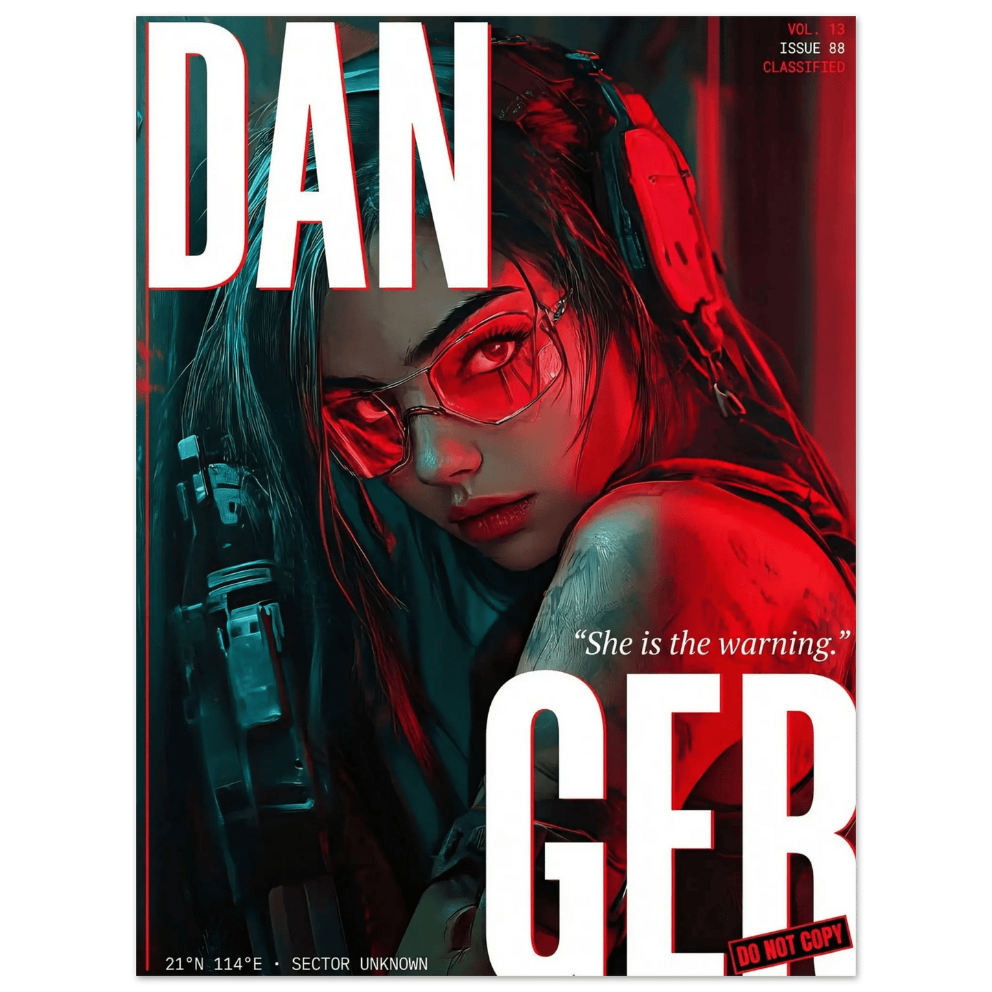 ☣️🧬 Série limitée Art Cyberpunk - Poster Cybergirl Danger - Aura Studio Déco