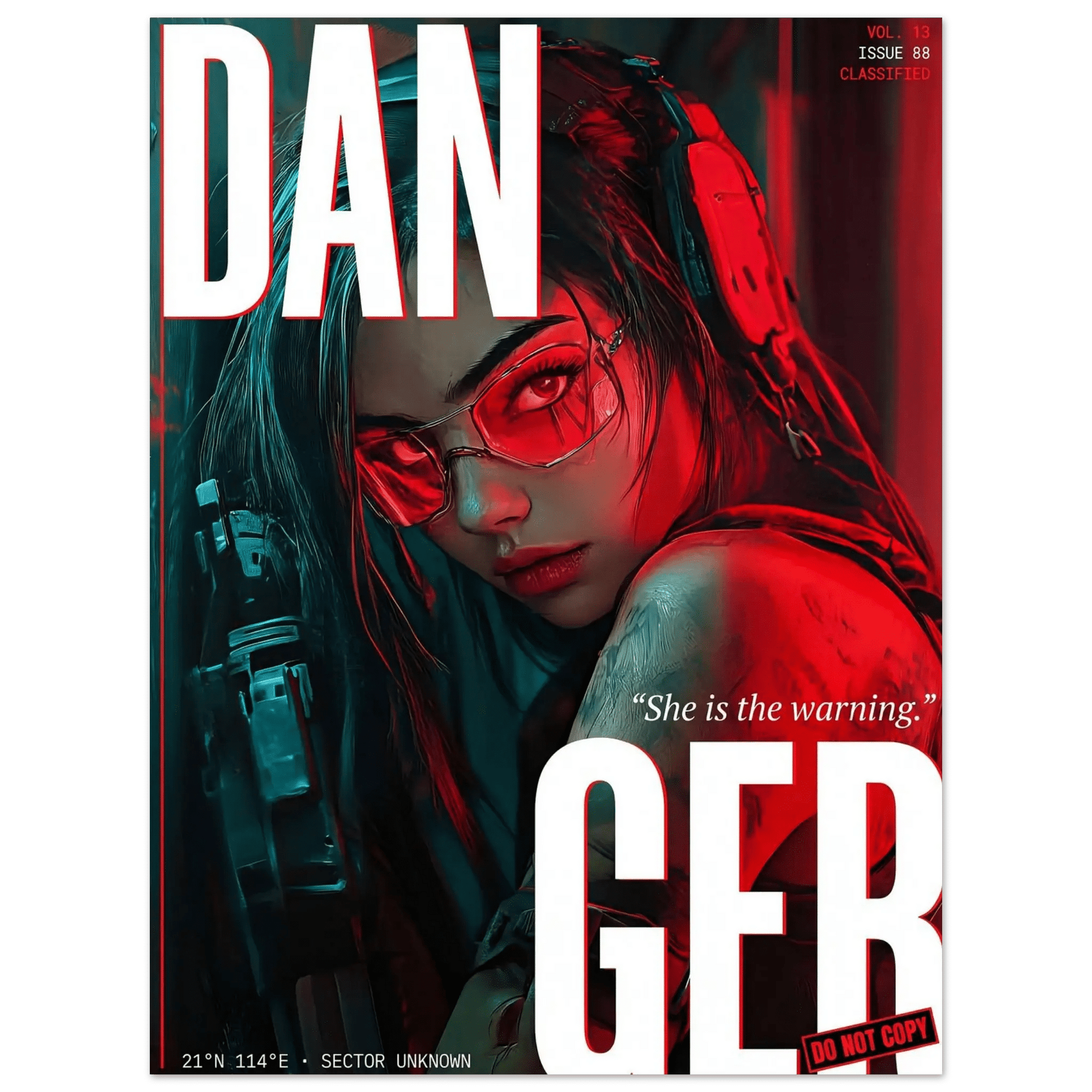☣️🧬 Série limitée Art Cyberpunk - Poster Cybergirl Danger - Aura Studio Déco