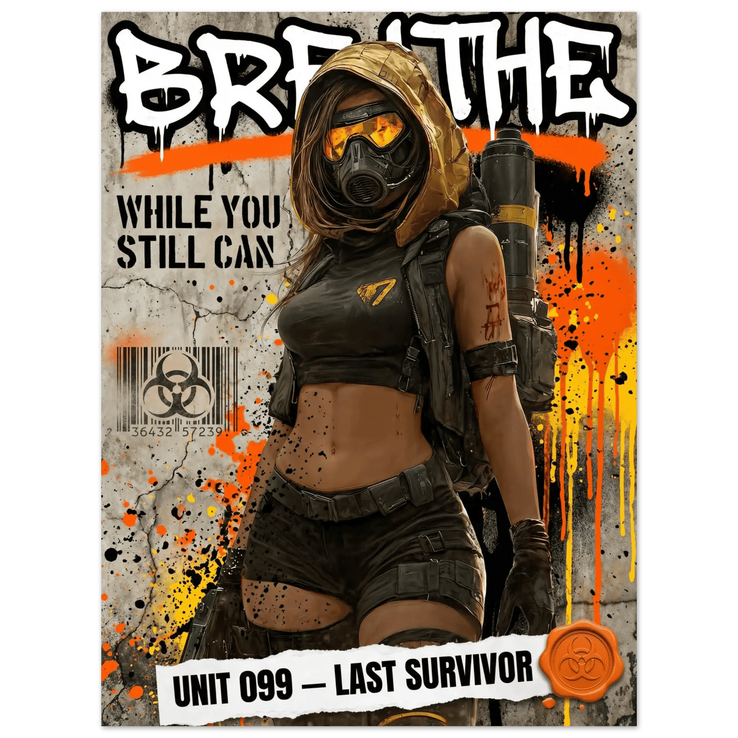 ☣️🧬 Série limitée Art Cyberpunk - Poster Cybergirl Unit 099 Breathe - Aura Studio Déco