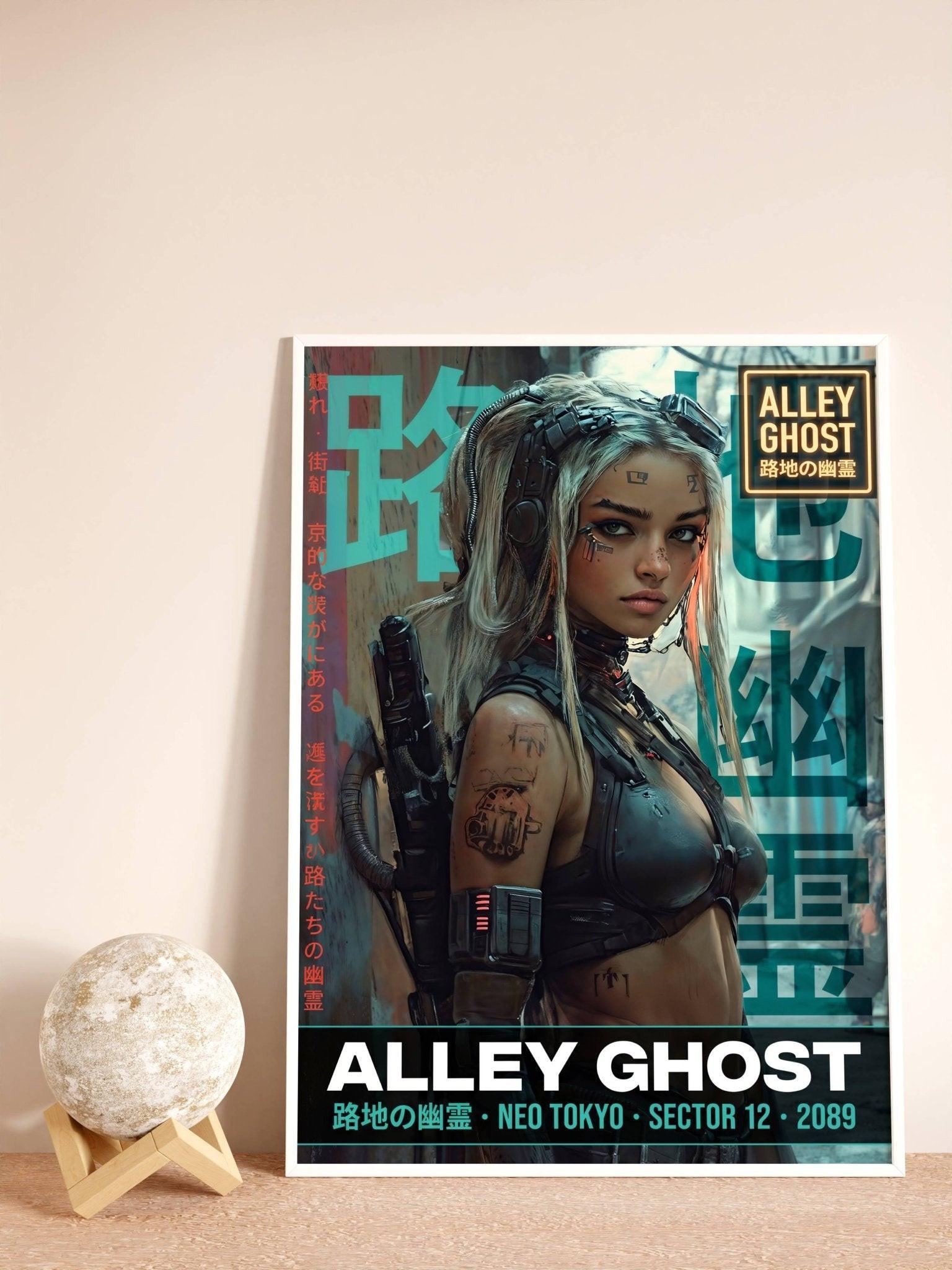 ☣️🧬 Série limitée Art Cyberpunk - Poster Cybergirl Alley Ghost - Aura Studio Déco