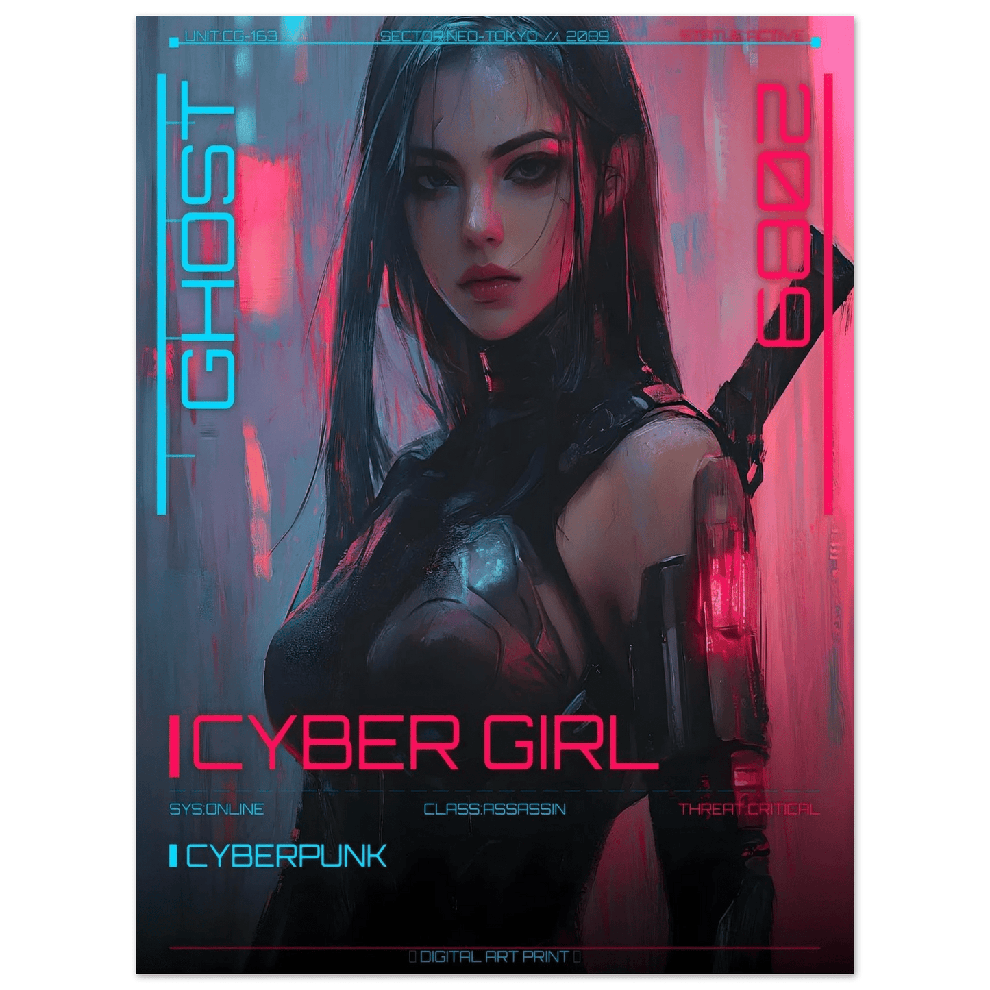 ☣️ Série limitée Art Cyberpunk - Poster Cybergirl Ghost Assassin - Aura Studio Déco