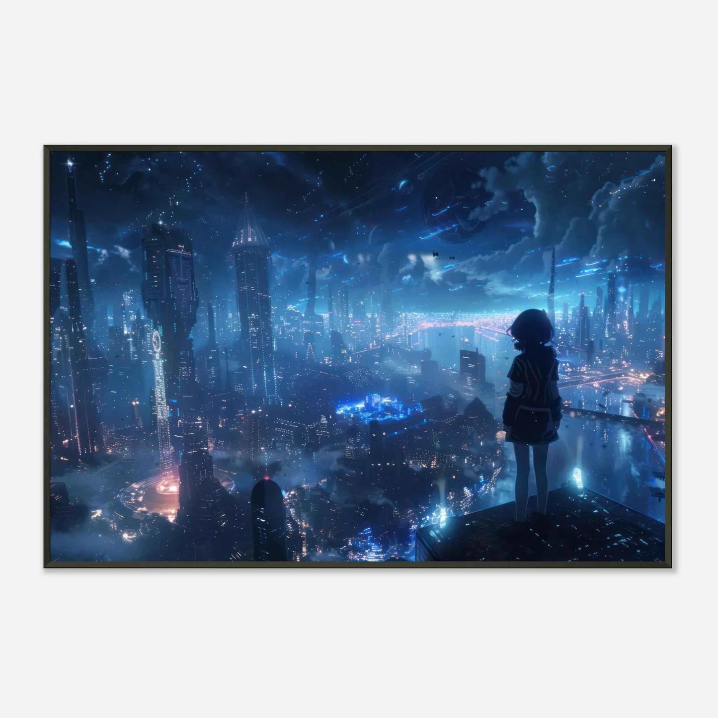 🐉🇯🇵✨ Affiche encadrée métal CLI-FI Anime Concept – Neon City - Aura Studio Déco