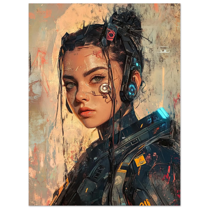 🌃 Affiche Cyber Girl #40 – Art Mural Cyberpunk Futuriste - Aura Studio Déco