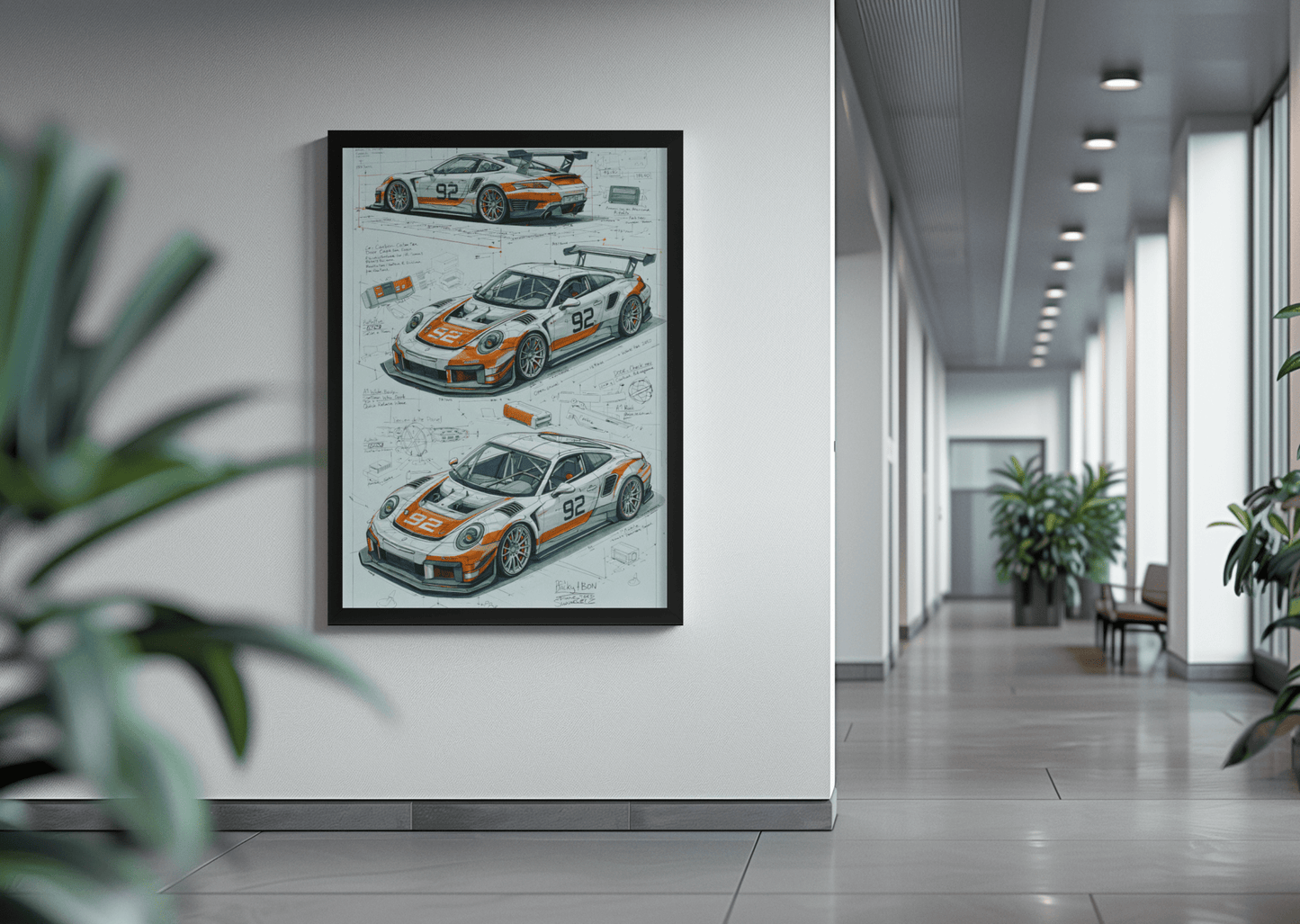 🏎️🏁Affiche Automobile Art' Sketch Encadrée - Aura Studio Déco