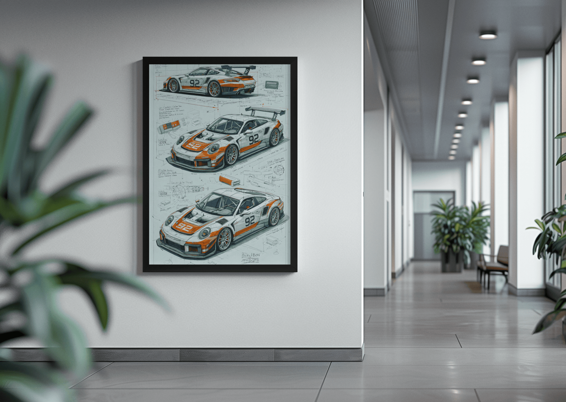 🏎️🏁Affiche Automobile Art' Sketch Encadrée - Aura Studio Déco