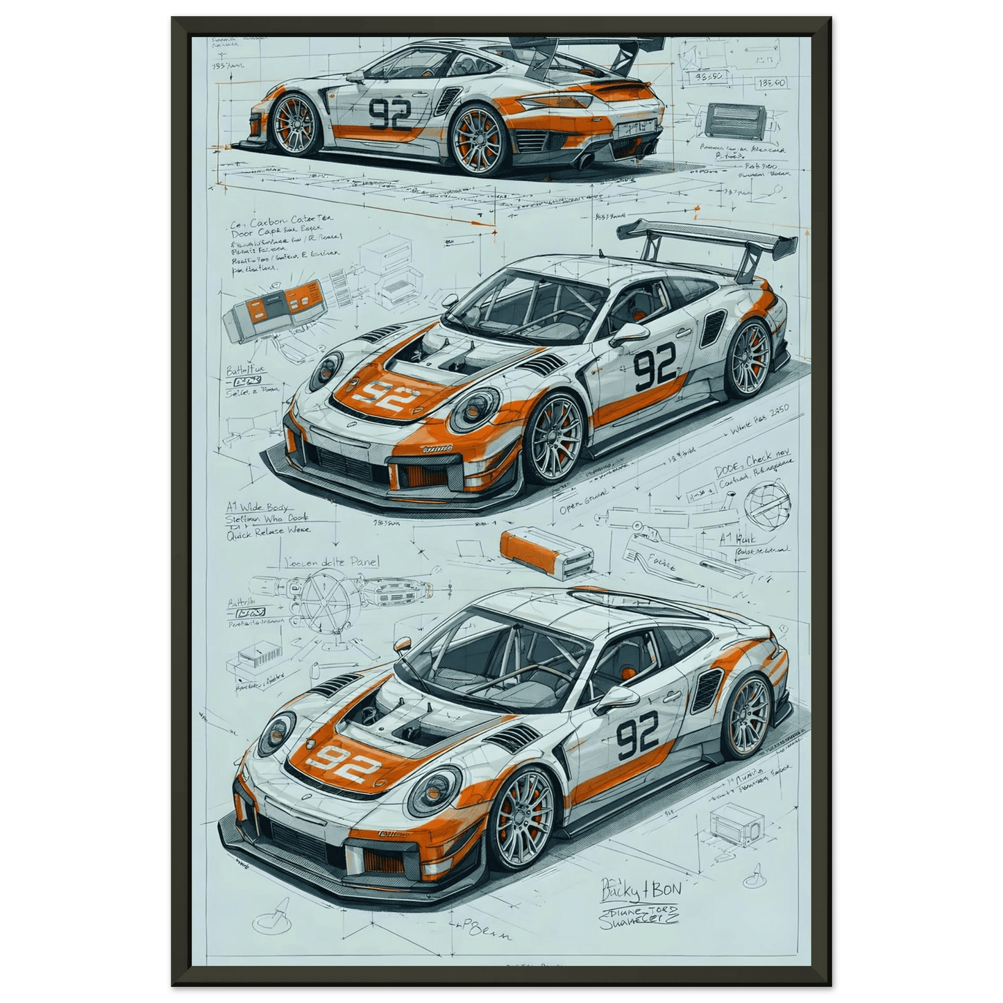🏎️🏁Affiche Automobile Art' Sketch Encadrée - Aura Studio Déco