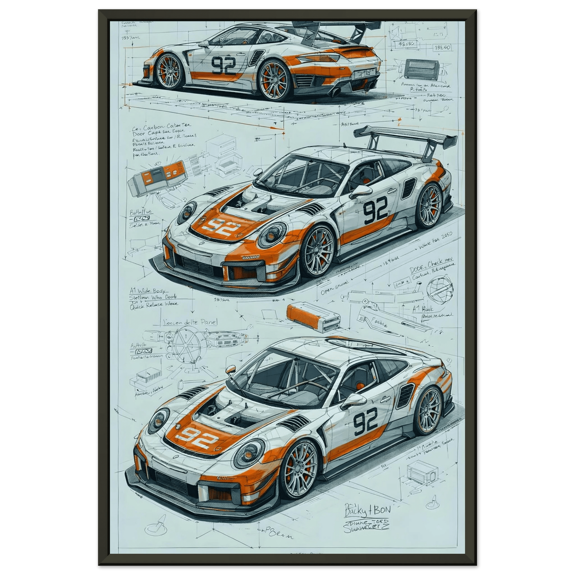 🏎️🏁Affiche Automobile Art' Sketch Encadrée - Aura Studio Déco