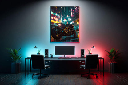 🏍️🏁🔧 Moto Cyberpunk Série futuriste #️⃣11  - (Affiche encadrée métal) - Aura Studio Déco