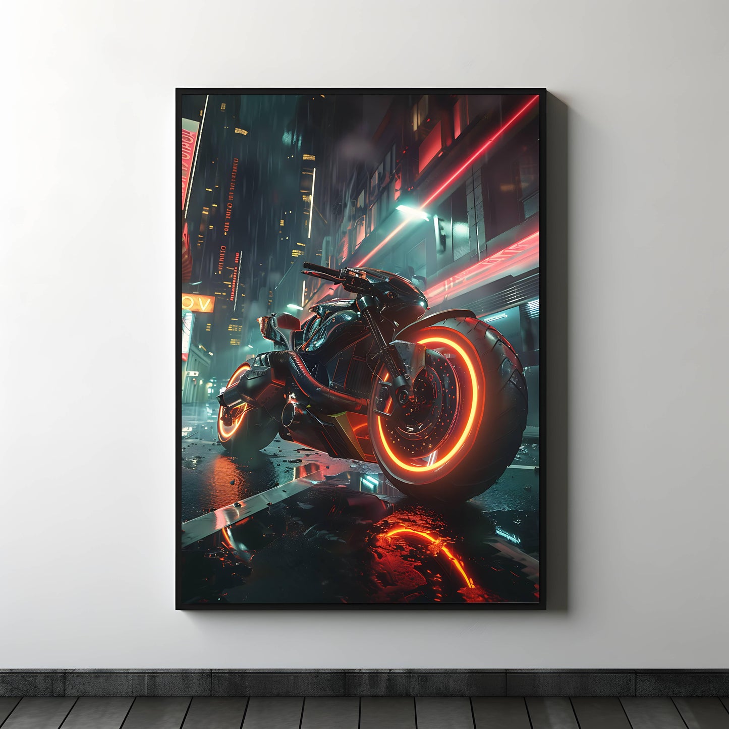🏍️🏁🔧 Moto Cyberpunk Série futuriste #️⃣15  - (Affiche encadrée métal) - Aura Studio Déco