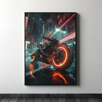 🏍️🏁🔧 Moto Cyberpunk Série futuriste #️⃣15  - (Affiche encadrée métal) - Aura Studio Déco
