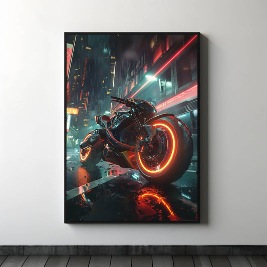 🏍️🏁🔧 Moto Cyberpunk Série futuriste #️⃣15  - (Affiche encadrée métal) - Aura Studio Déco