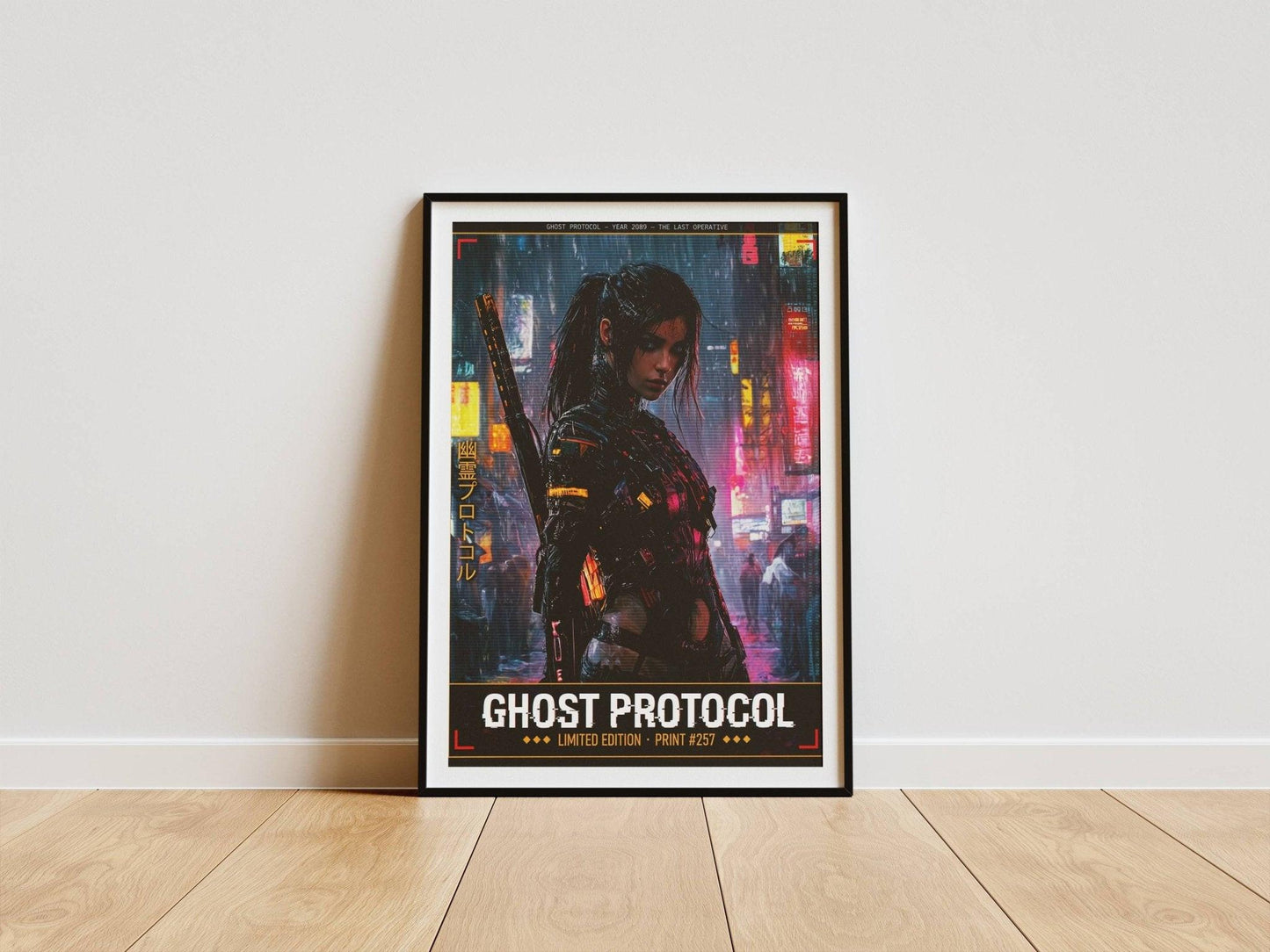 ☣️🧬 Série limitée Art Cyberpunk - Poster Cybergirl Ghost #257 - Aura Studio Déco