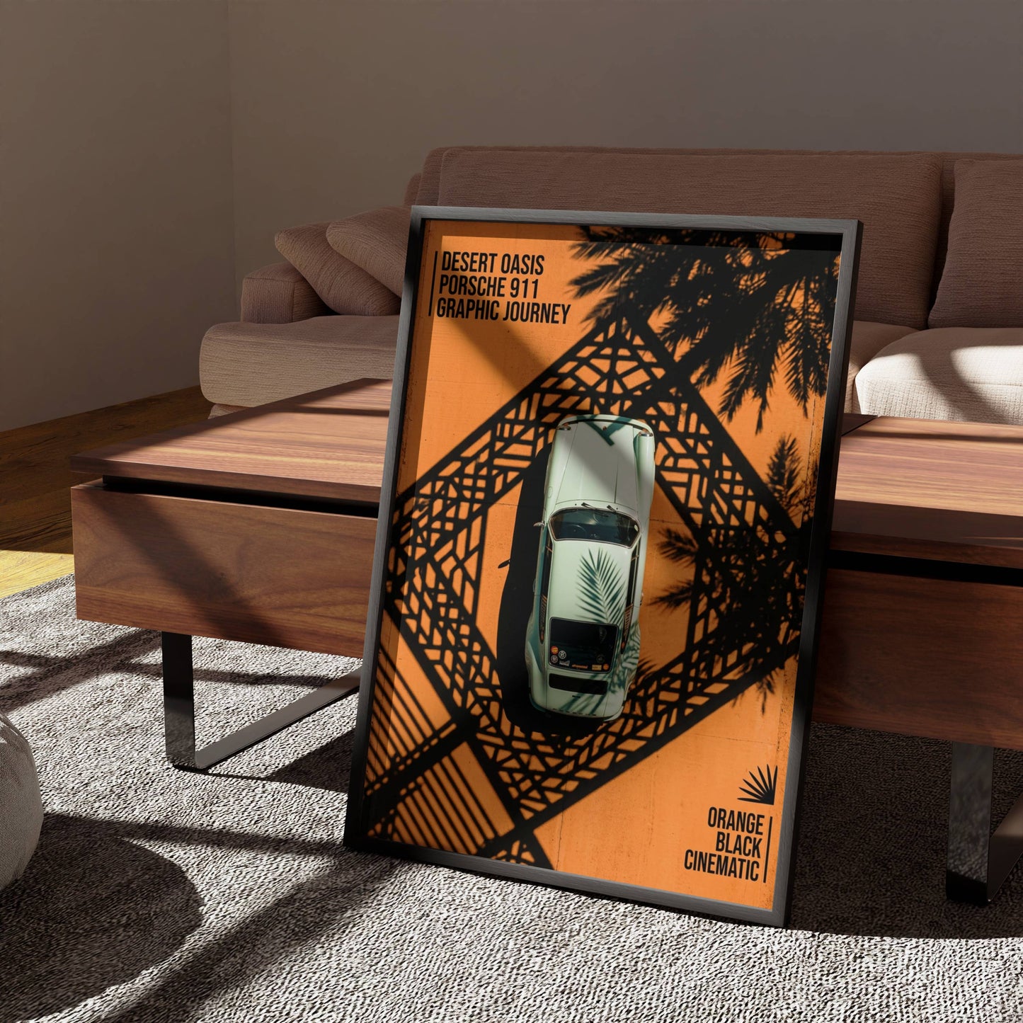 Affiche Porsche 911 Vue Aérienne Vintage – Design Graphique Orange & Noir | Poster Automobile Rétro Premium