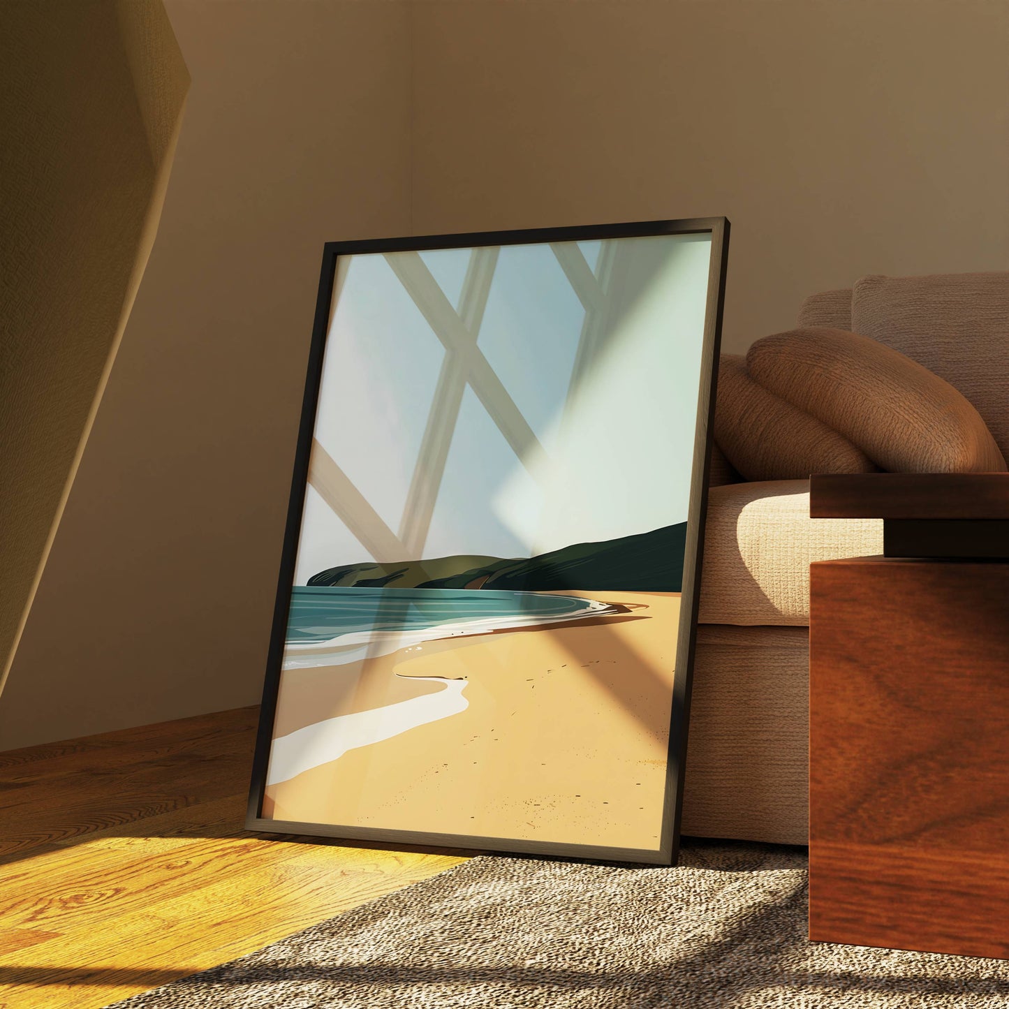 Affiche Plage Minimaliste Évasion Côtière – Paysage Marin Moderne | Poster sur Papier Mat