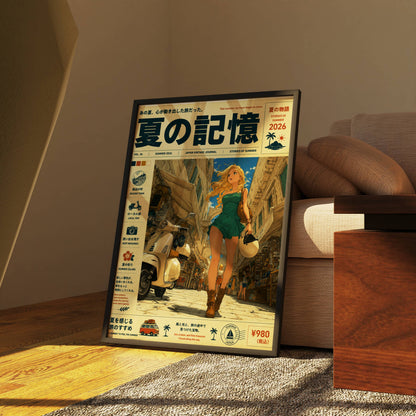 Scooter Alley Daydream – Y2K Summer Girl Poster, Blonde Traveler in Mediterranean Streets, Vintage Coastal Wall Art