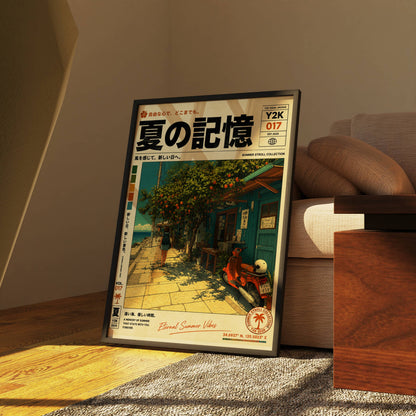 Azure Coast Hideaway – Vintage Scooter Poster, Mediterranean Seaside Street, Y2K Summer Archive, Retro Travel Wall Art