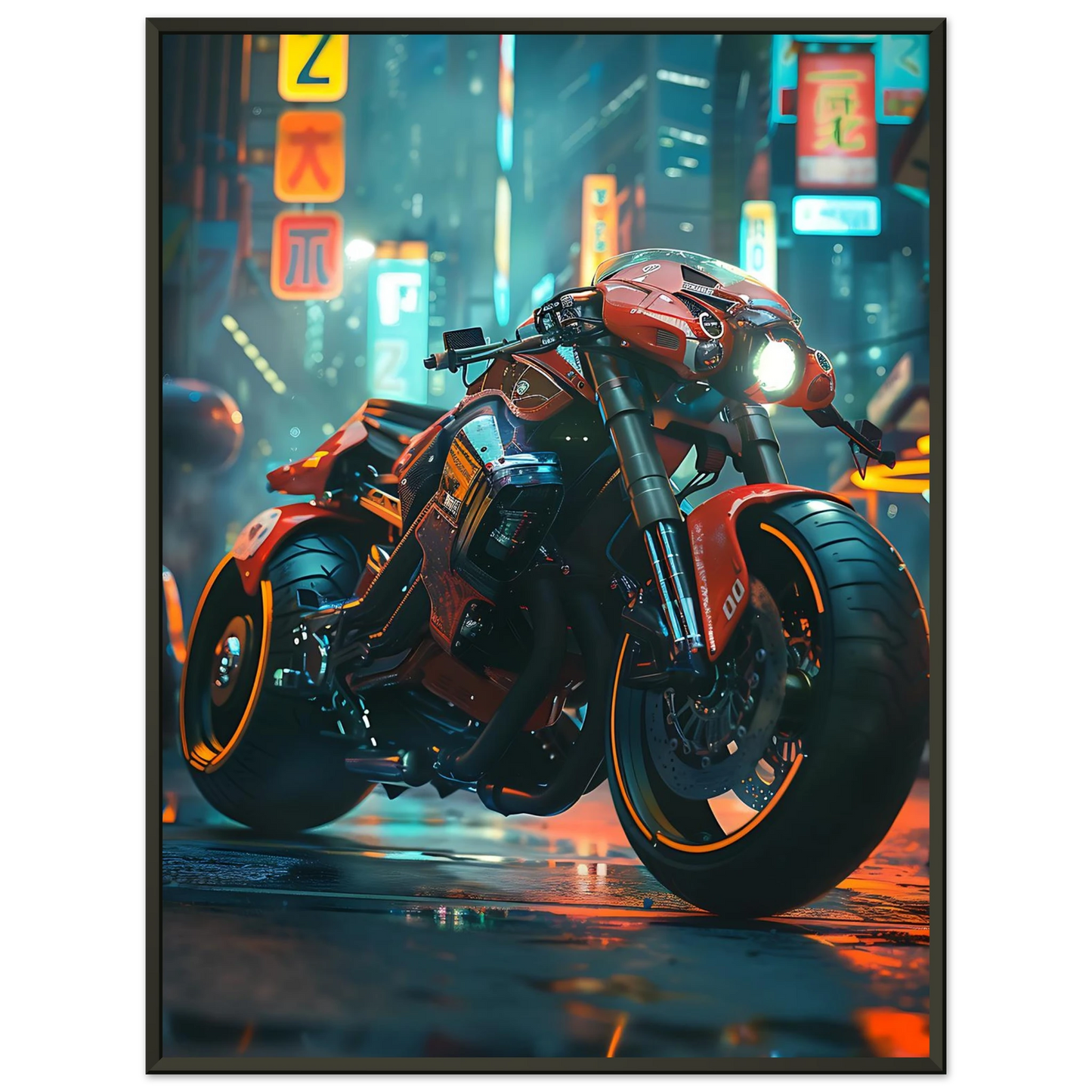 🏍️🏁🔧 Moto Cyberpunk Série futuriste #️⃣9  - (Affiche encadrée métal) - Aura Studio Déco