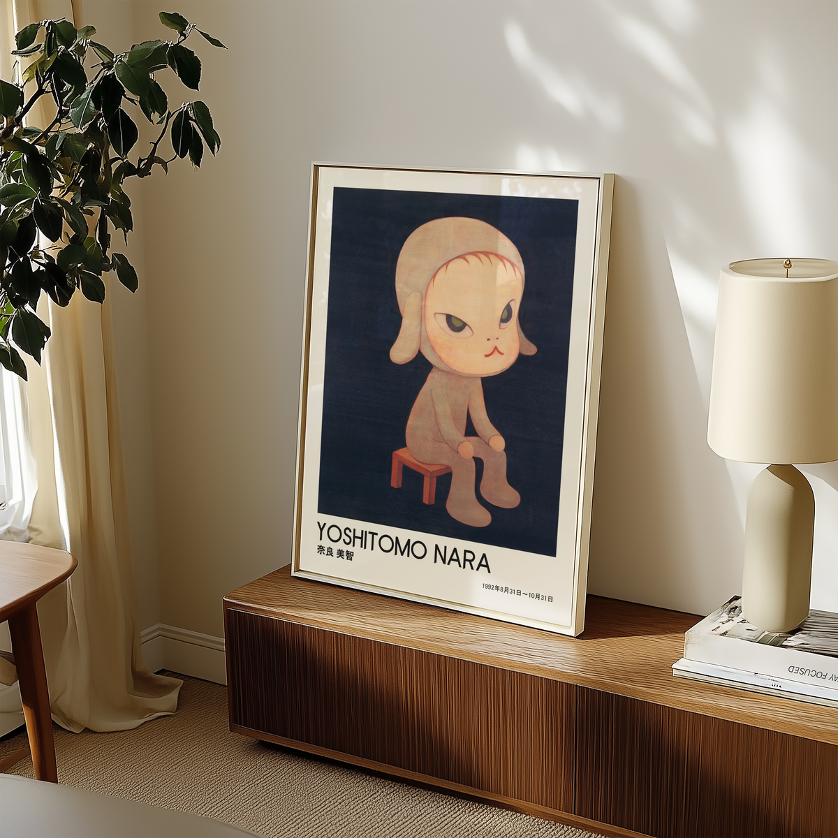 Yoshitomo Nara Dog Costume Girl Poster, Japanese Contemporary Art Print, Dark Blue Wall Decor, Character Artwork