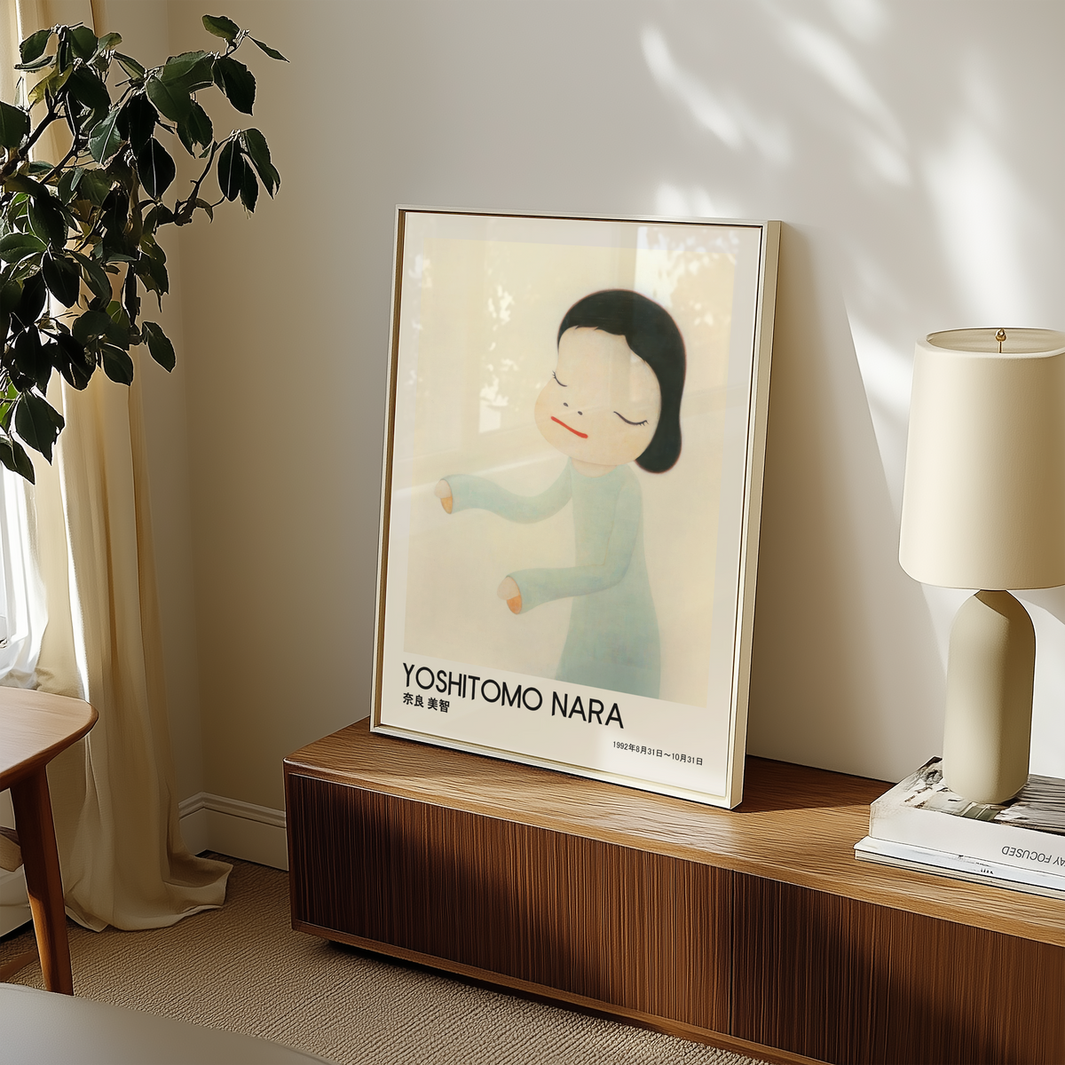Yoshitomo Nara Girl in Pale Blue Poster, Japanese Contemporary Art Print, Minimalist Wall Decor, Kawaii Art, Soft Pastel Artwork