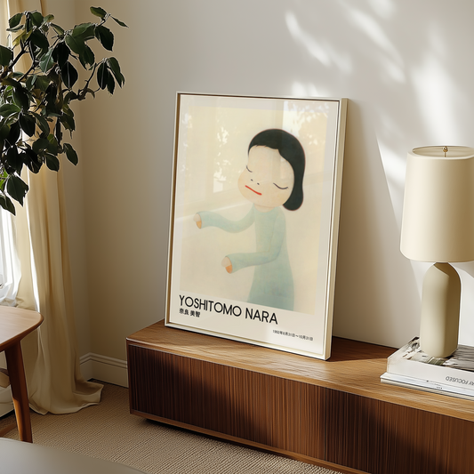 Yoshitomo Nara Girl in Pale Blue Poster, Japanese Contemporary Art Print, Minimalist Wall Decor, Kawaii Art, Soft Pastel Artwork