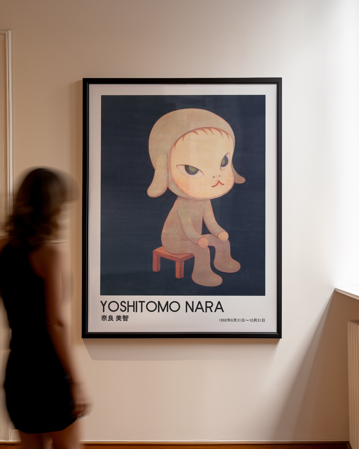Yoshitomo Nara Dog Costume Girl Poster, Japanese Contemporary Art Print, Dark Blue Wall Decor, Character Artwork