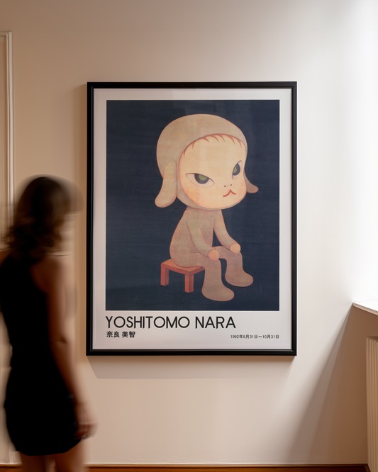 Yoshitomo Nara Dog Costume Girl Poster, Japanese Contemporary Art Print, Dark Blue Wall Decor, Character Artwork
