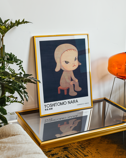 Yoshitomo Nara Dog Costume Girl Poster, Japanese Contemporary Art Print, Dark Blue Wall Decor, Character Artwork