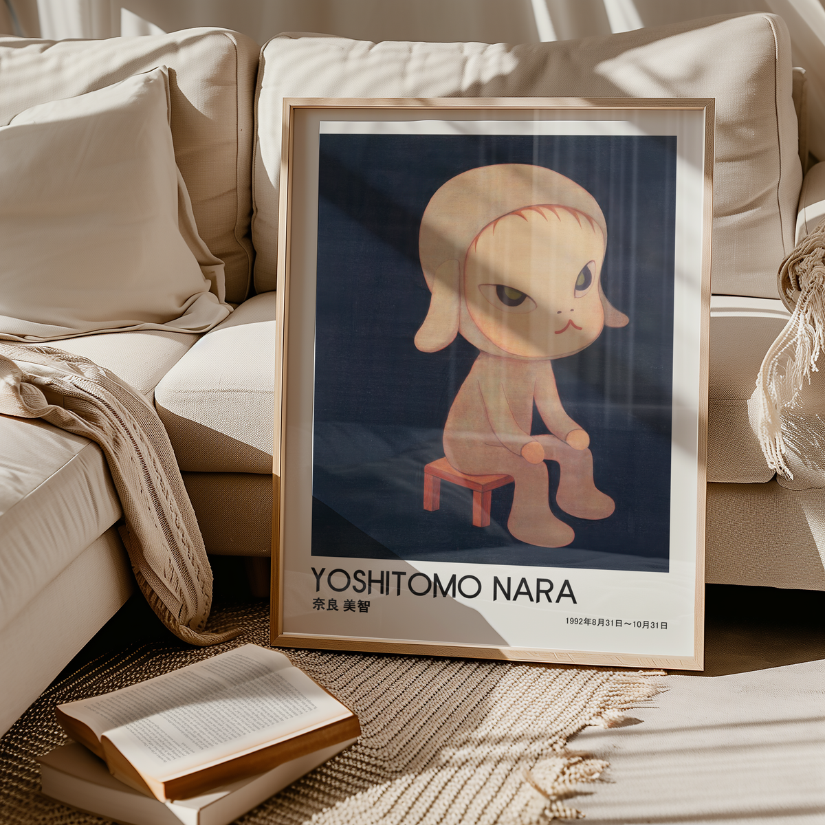 Yoshitomo Nara Dog Costume Girl Poster, Japanese Contemporary Art Print, Dark Blue Wall Decor, Character Artwork