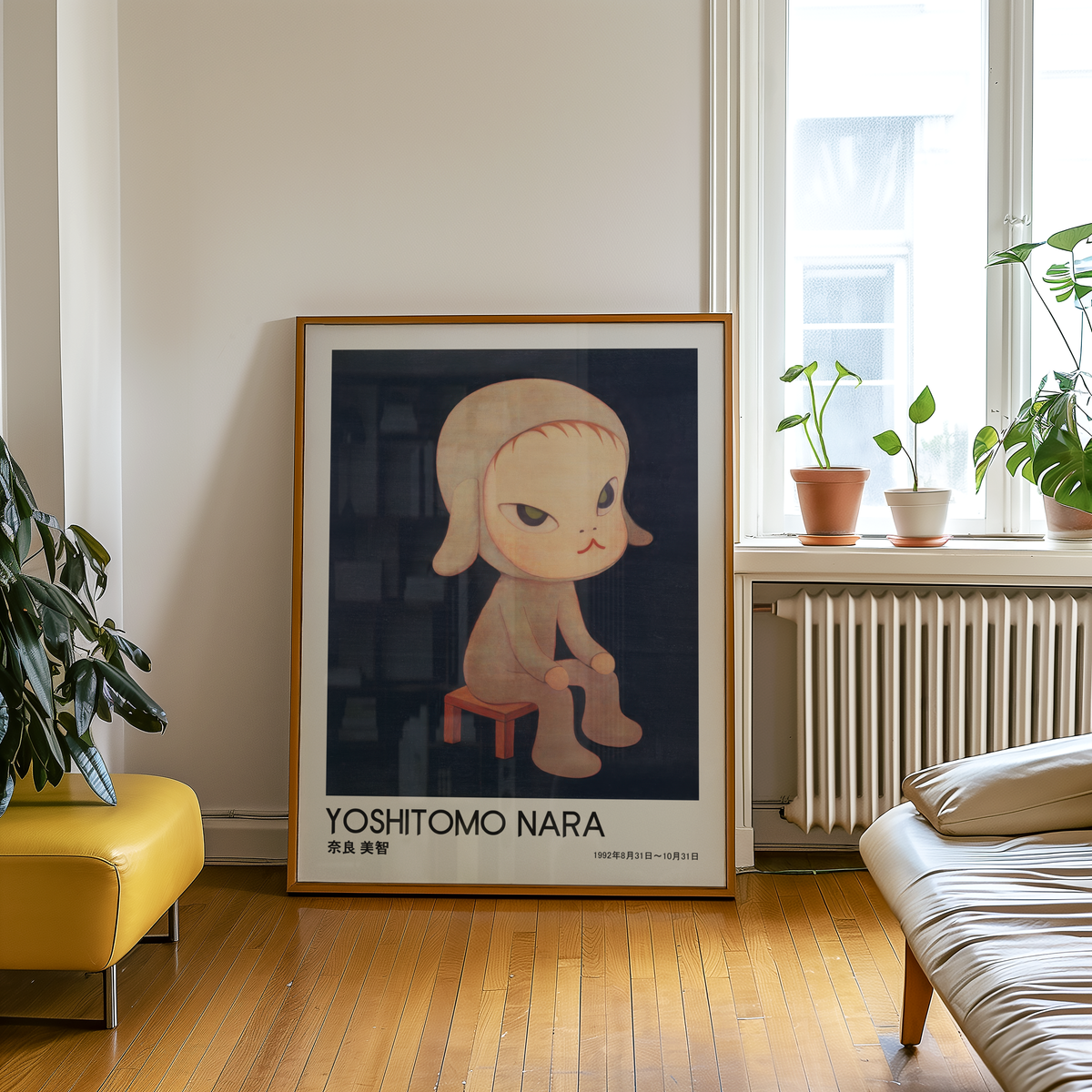 Yoshitomo Nara Dog Costume Girl Poster, Japanese Contemporary Art Print, Dark Blue Wall Decor, Character Artwork