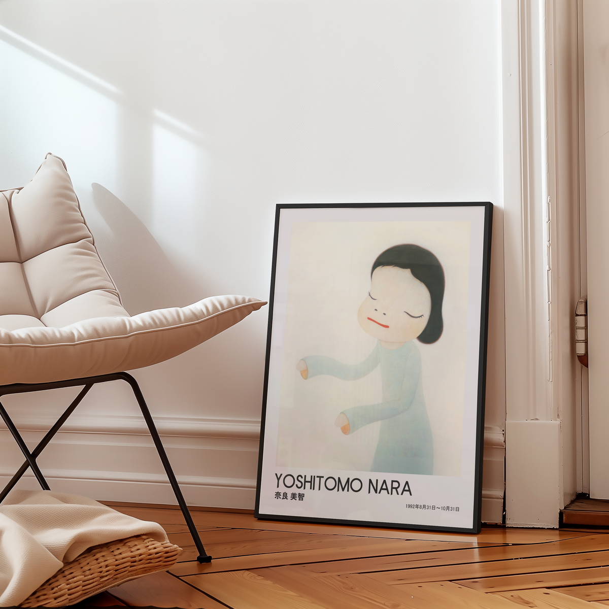 Yoshitomo Nara Girl in Pale Blue Poster, Japanese Contemporary Art Print, Minimalist Wall Decor, Kawaii Art, Soft Pastel Artwork